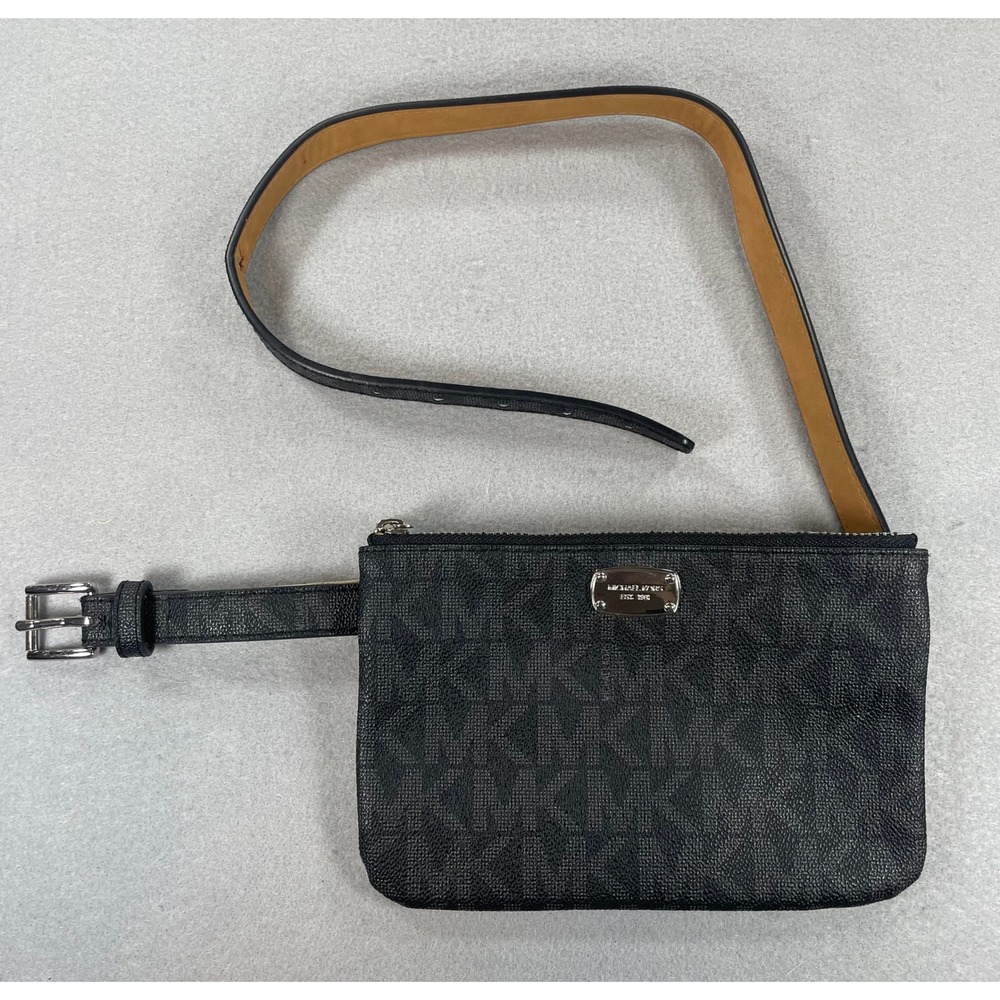 Michael Kors Signature Monogram Belt Bag MK Black Coated Canvas